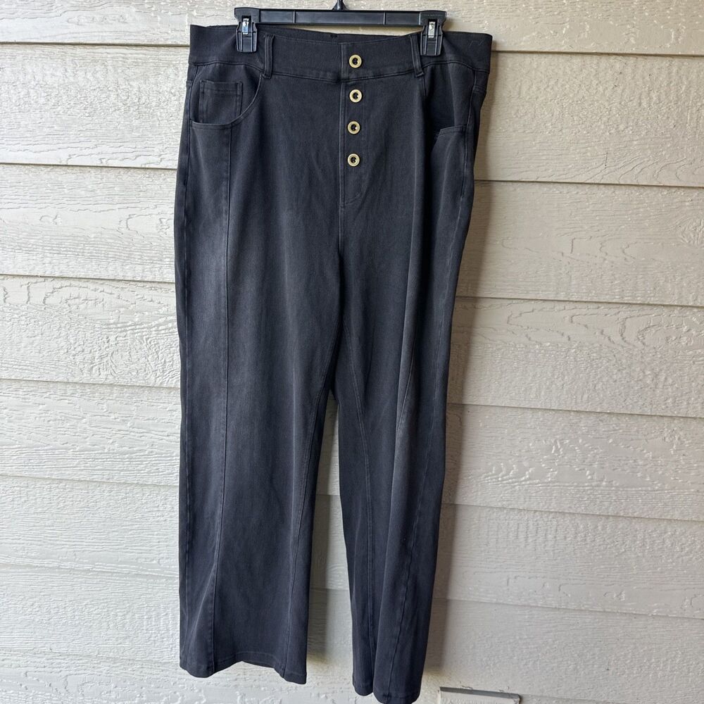 Halara Womens Denim Jeggings Wide-Leg Baggy Pants Stretch Waist XL Black 34x28
